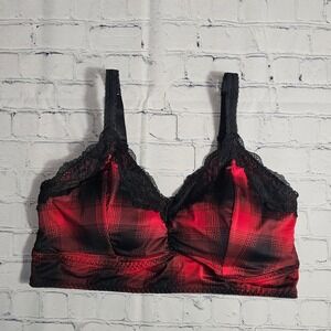 Torrid Curve Red Black‎ Plaid Lace Trim Bralette Comfort Bra Plus Size 1